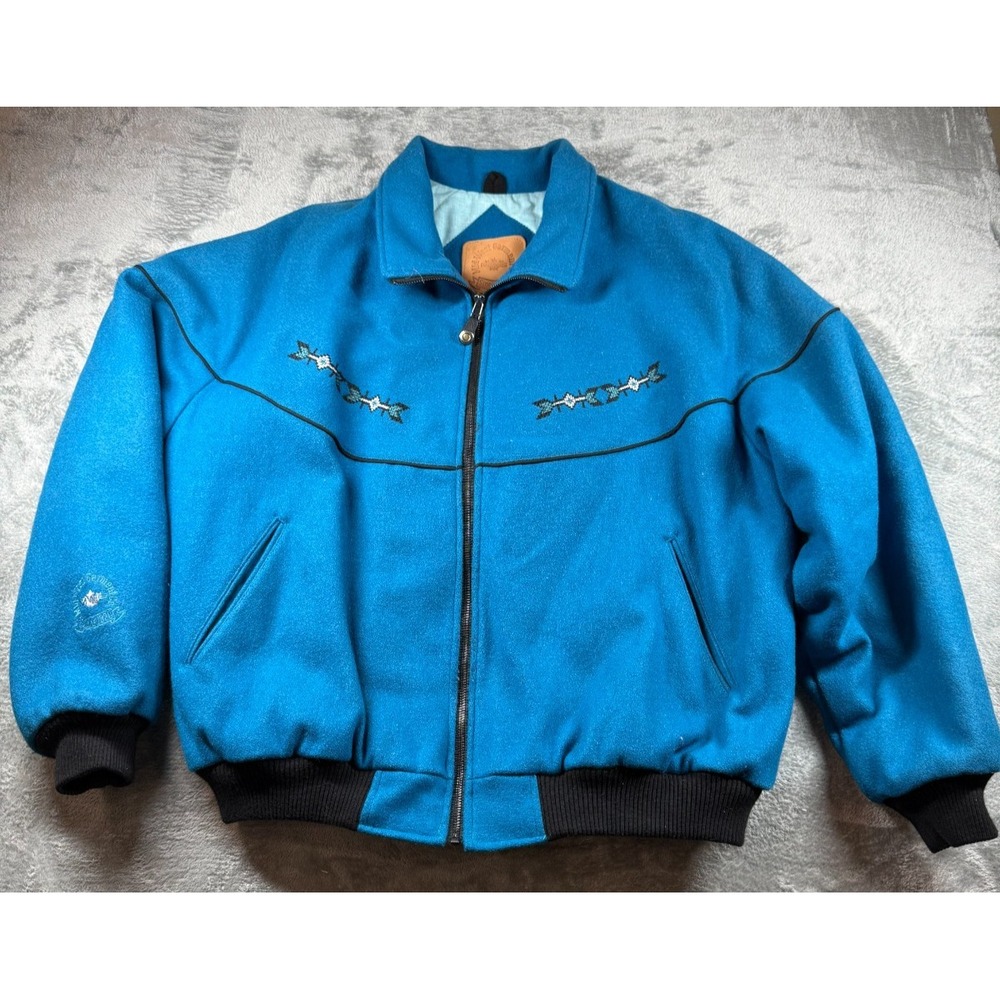 Vtg MWG Mid-West Garment Co. Wool Bomber Jacket Men's XL Jade Blue Style 88AD05R